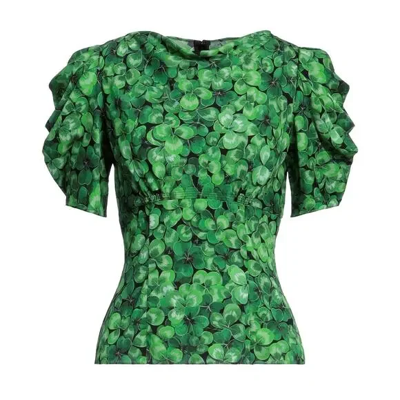 NWT Dolce & Gabbana Green Clover Print Blouse Silk IT 38 XS - Picture 2 of 7